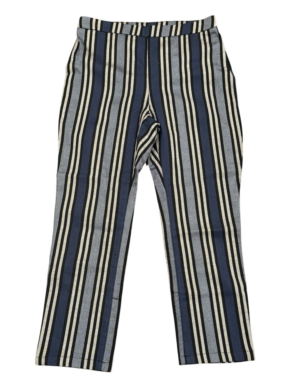 Free People Stripe Mod Linen Blend Cropped Ankle Pants Blue Size 6